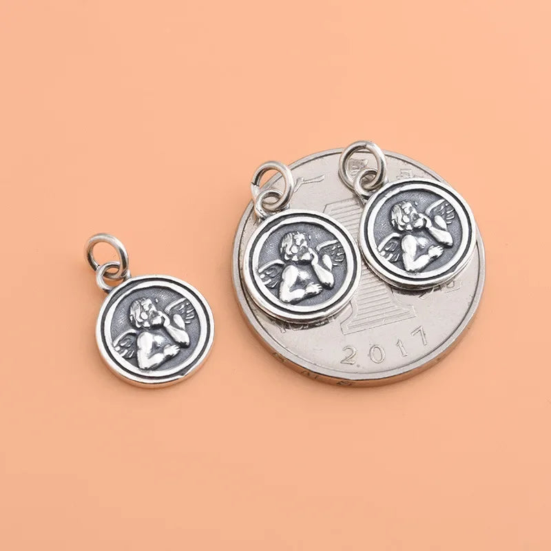 Round Angel Pendant DIY Necklace Bracelet Accessories Fine 925 Jewelry HY654