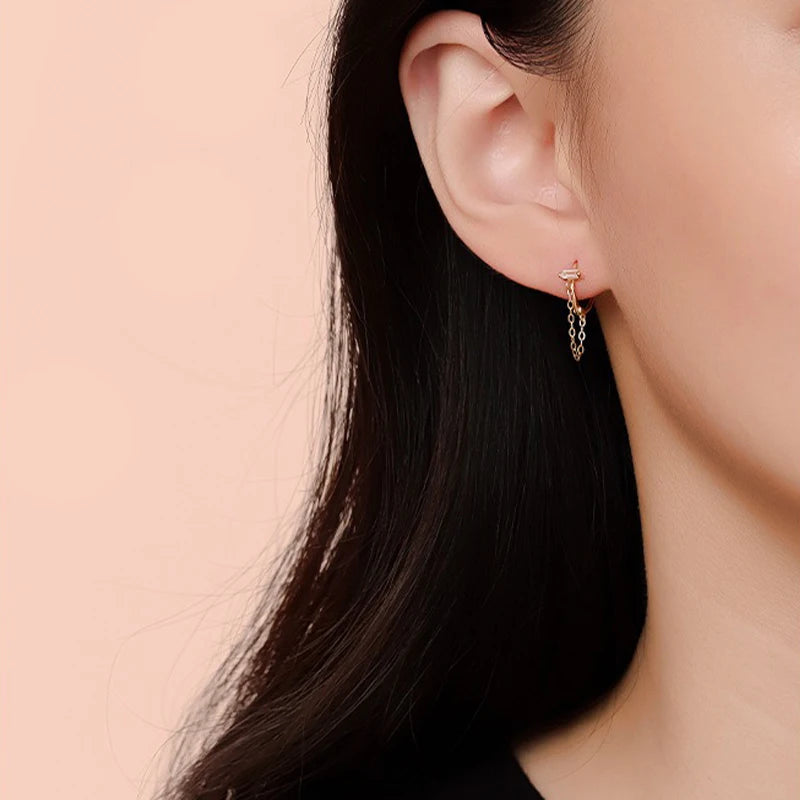 Square Zircon Tassel Hoop Earring DS4852