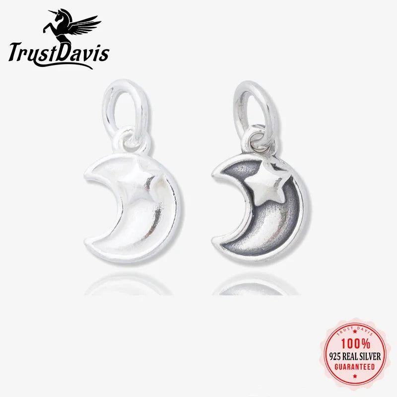 TrustDavis Real 925 Sterling Silver Fashion Cute Stars Moon Charm Pendant Handmade DIY Accessories Fine Jewelry Wholesale DZ1660