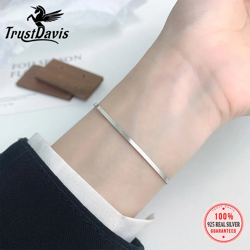 TrustDavis Girls 925 Sterling Silver Fashion Simple Snake Bracelet for Women Girl Birthday Gift Fine Jewelry DS4704