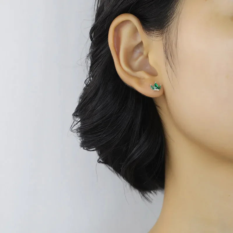 TrustDavis Real 925 Sterling Silver Sweet Crown Green White CZ Charm Stud Earrings For Women Wedding Party Fine Jewelry DA1670