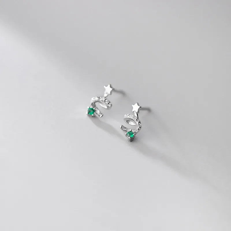 TrustDavis Real 925 Sterling Silver Fashion Fine Christmas Tree Emerald Rotate Stud Earrings for Women Jewelry DS4401