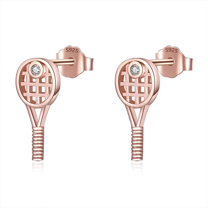 TrustDavis 925 Sterling Silver Women's Fashion Small Tennis Racket Stud Earrings Gift For Girls Teens Earring Jewelry DS1283