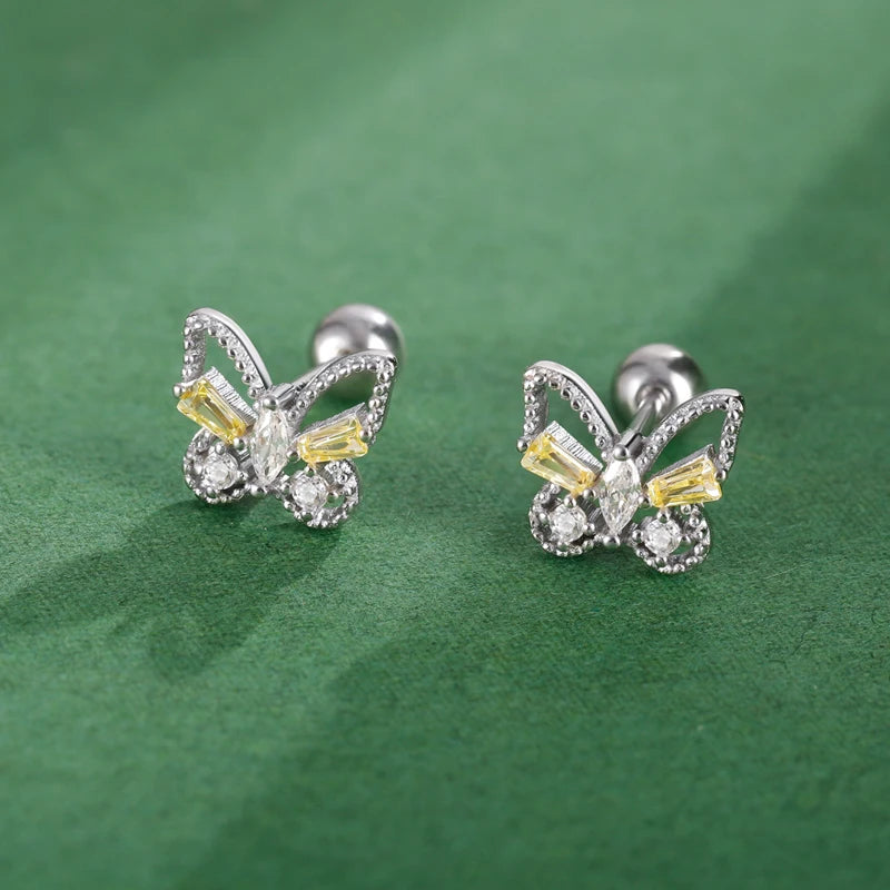 Trustdavis Girls Real 925 Sterling Silver Cute Butterfly Zircon Stud Earrings Women Daughter Birthday Party Gift Jewelry DS4363