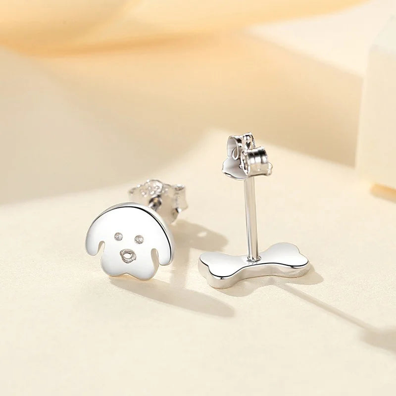 TrustDavis 925 Sterling Silver Women's Fashion Asymmetrical Funny Dog Love Bone Earrings for Women Girls Jewelry Gift DS4365