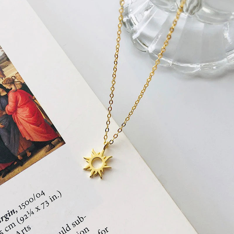 TrustDavis 925 Sterling Silver Women's Necklace Fashion Simple Hollow Sun Flame Necklace for Women Girls Jewelry Gift DS4661