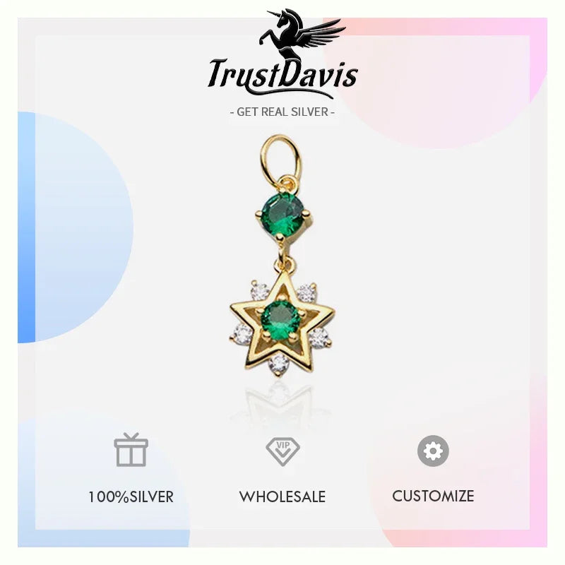 TrustDavis Real 925 Sterling Silver Fashion Gild Five Pointed Star Charm Pendant Handmade DIY Accessories Wholesale DZ1700