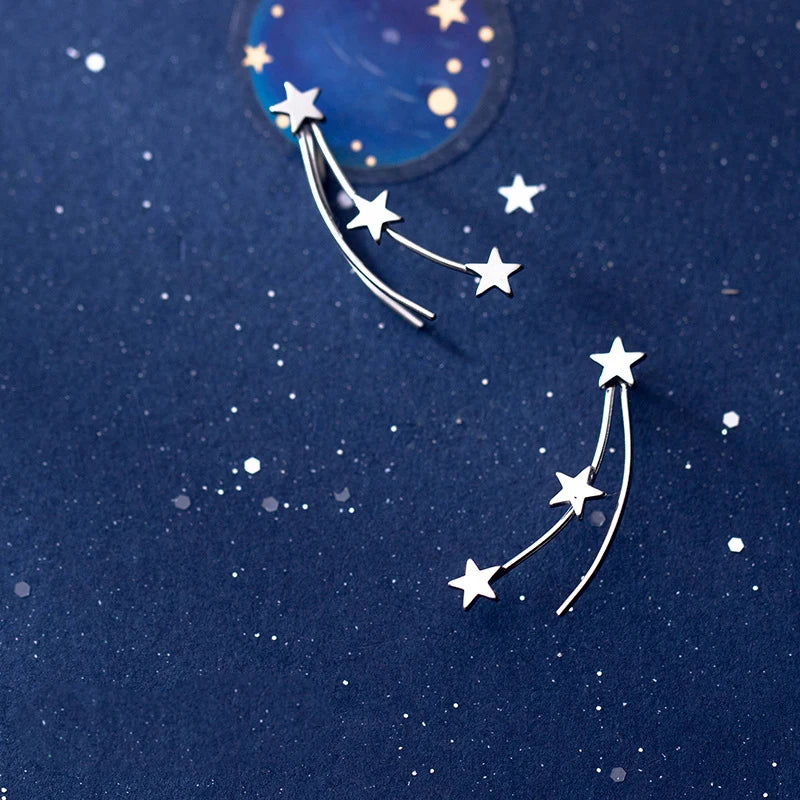 Trusta 100% 925 Sterling Silver Earrings Women's Jewelry Fine 925 Stars Stud Earrings Gift For School Girls Teens Lady DS1389