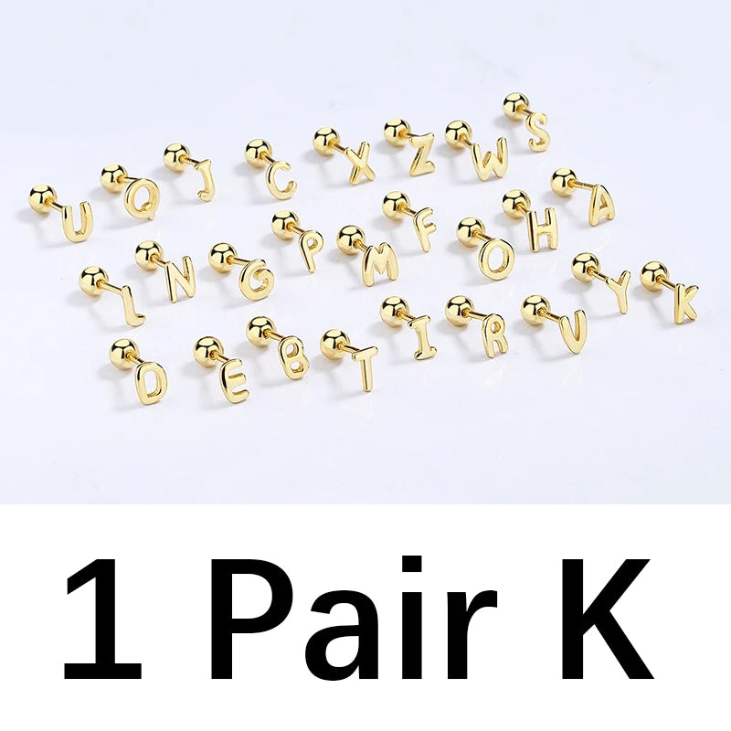 TrustDavis Real 925 Sterling Silver 26 Letter Screw Beads Stud Earring For Women Children Baby Minimalist Fine Jewelry DA2867