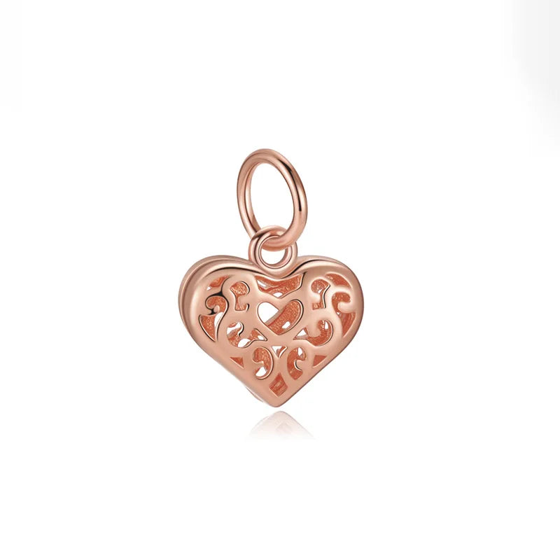 TrustDavis 925 Sterling Silver Fashion Cute Hollow Pattern Heart Pendant DIY Necklace Bracelet Accessories Fine Jewelry DZ1848