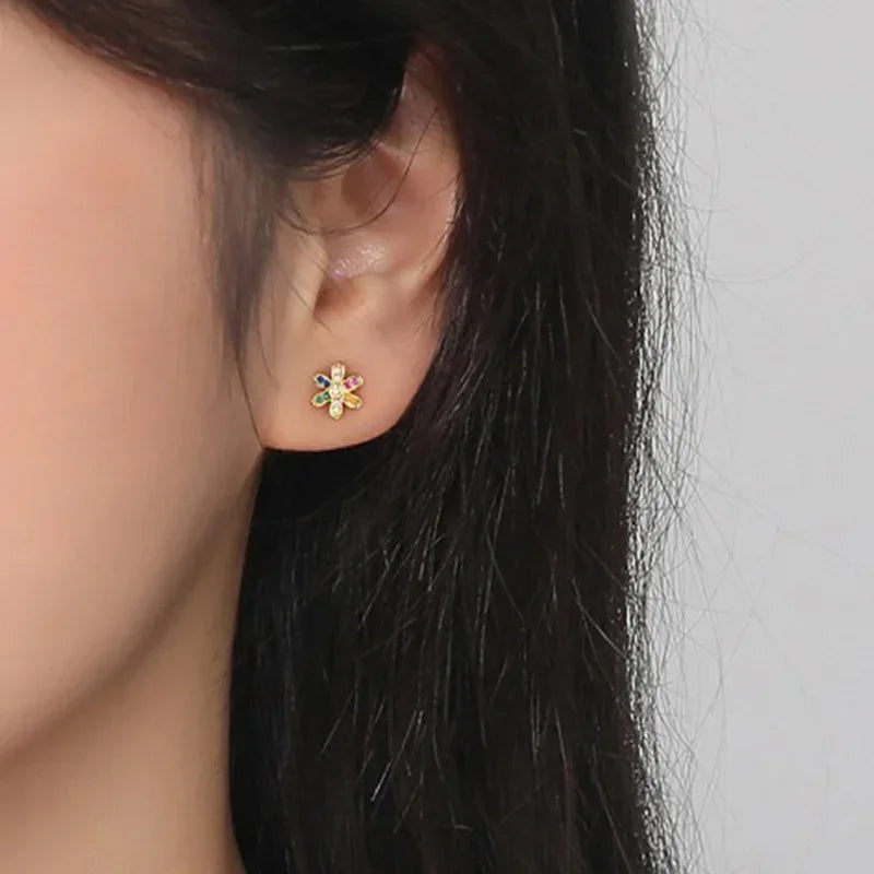 TrustDavis Authentic 925 Sterling Silver Colored Zircon Stud Earrings for Women Girls Kids Mother Birthday Gift Jewelry DS4392