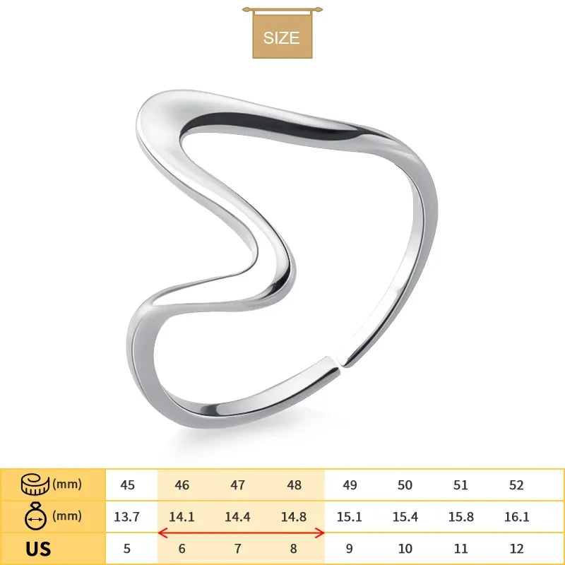 Trustdavis 100% 925 Sterling Silver Fashion Snake S Wave Cocktail Opening Ring For Women Silver 925 Ring Jewelry Gift DA343