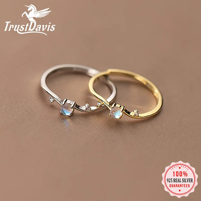 Trustdavis Original 925 Sterling Silver Ring Synthesis Coloured Glaze Opening Rings For Women Wedding Fine S925 Jewelry DA2766