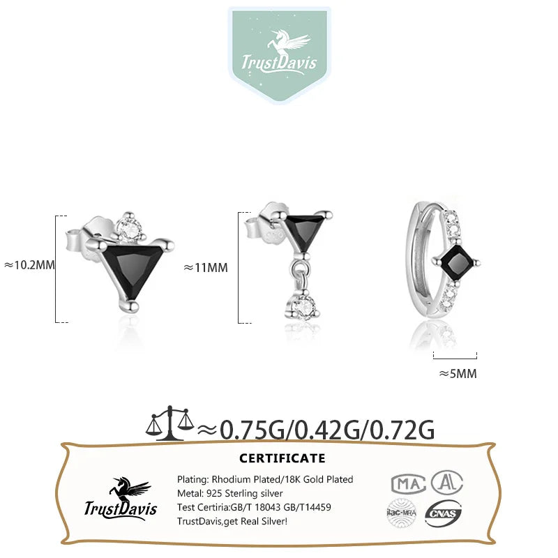 Fashion Black Triangular Single Stacked Earring DS4743