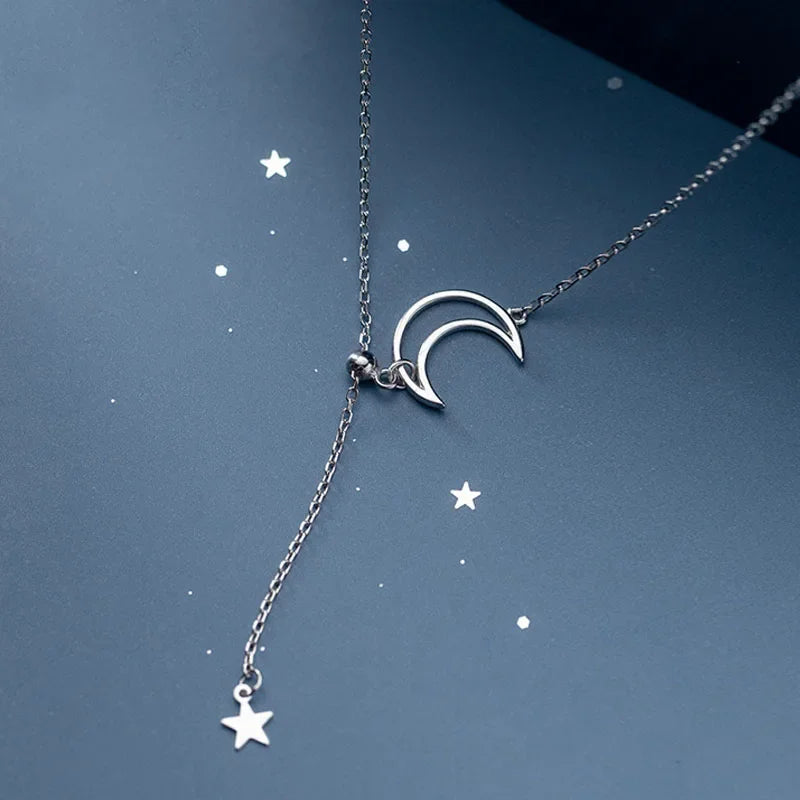 Moon Star Tassel Pendant Clavicle Choker Necklace For Women Fine Jewelry DB1205
