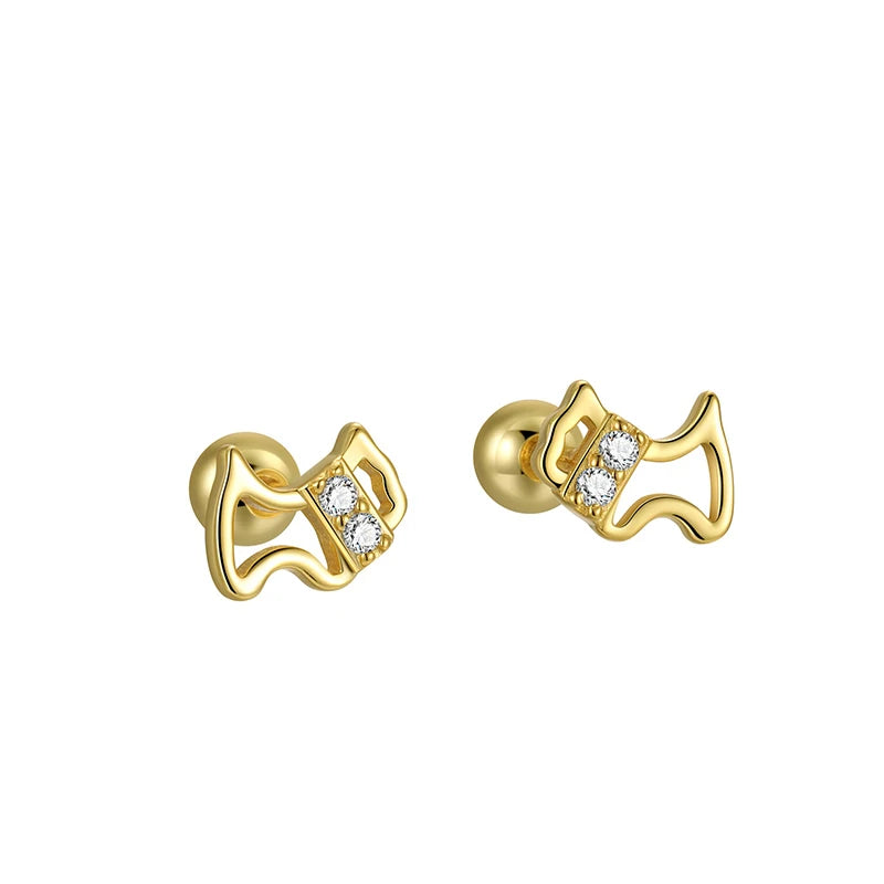 TrustDavis 925 Sterling Silver Women's Stud Earring Fashion Simple Zircon Dog Screw Earrings for Women Girls Jewelry Gift DS4298