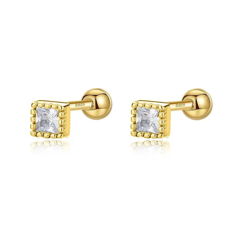 Geometric Star Colour CZ Screw Stud Earrings For Women Wedding Fine Jewelry DA052