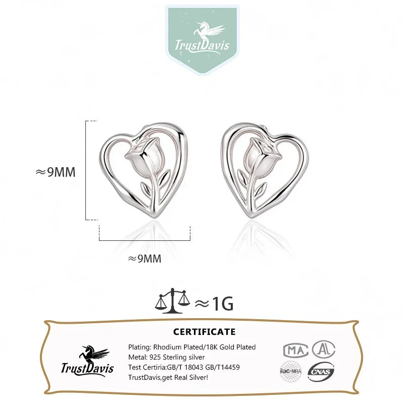 Silver Heart-Shaped Rose Stud Earrings DS5013