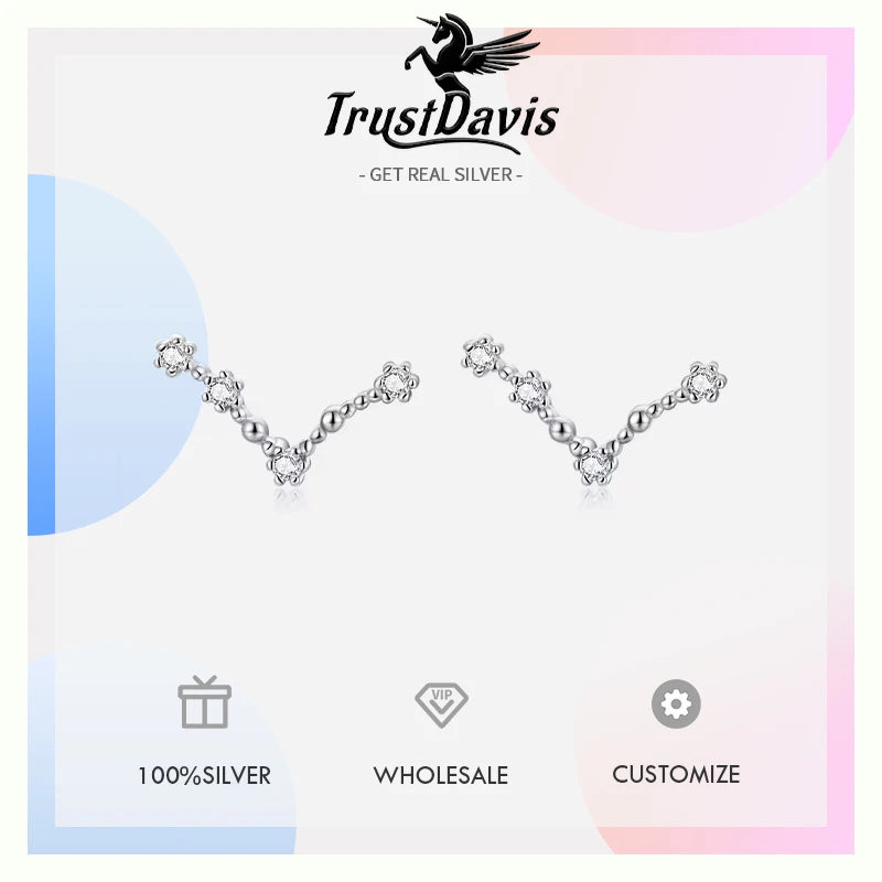 Trustdavis 100% 925 Solid Real Sterling Silver Jewelry 12 Constellation Stud Earrings Birthday Gift For Women Girls DA330