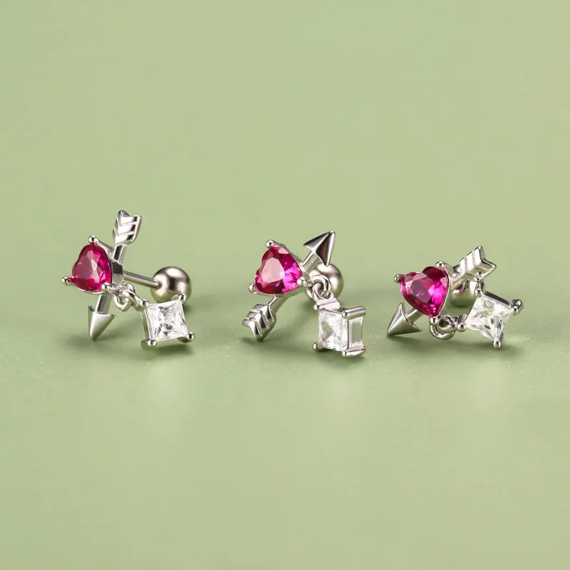 Heart Arrow Shiny Screw Stud Earrings DF236