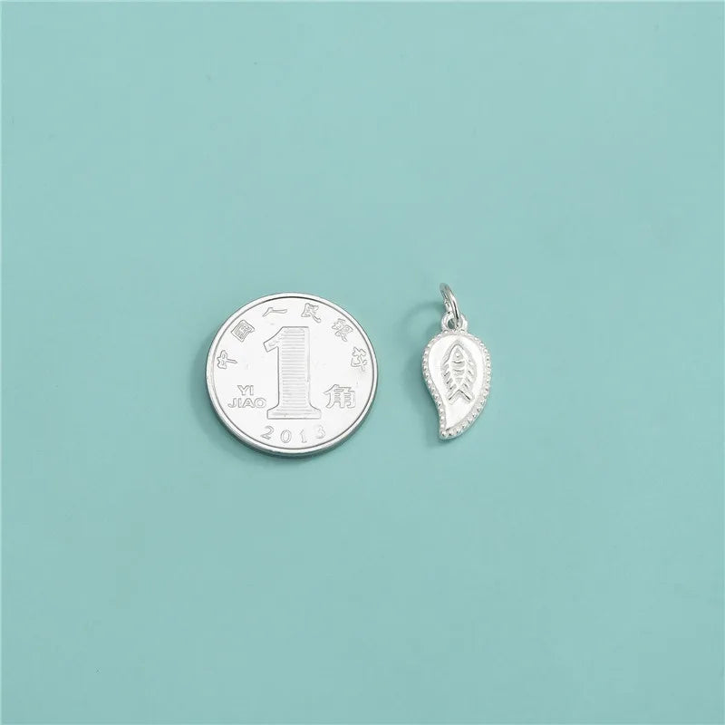 TrustDavis Real 925 Sterling Silver Fashion Leaf fish Charm Pendant Handmade DIY Necklace Bracelet Accessories Jewelry DZ1642
