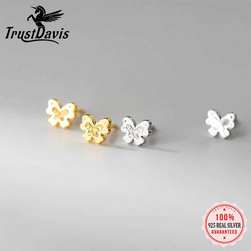 TrustDavis Real 925 Sterling Silver Fashion Sweet Butterfly Stud Earrings for Women Wedding Valentine's Day Fine Jewelry DS4176