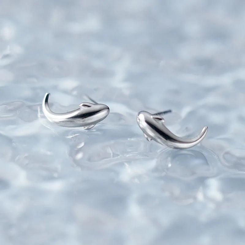 TrustDavis Real 925 Sterling Silver Fashion Smooth Whale Dolphin Stud Earrings For Daughter Teen Girls Fine Gift Jewelry DG0168