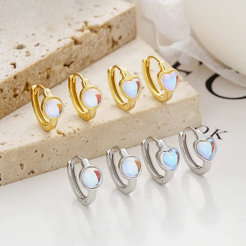 Moon Stone Hearts Round Hoop Earrings DS3602