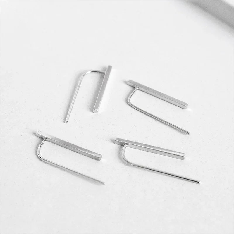 TrustDavis Real 925 Sterling Silver Fashion Sweet Geometric Square Stick Stud Earrings For Women Wedding Fine Jewelry DA2588