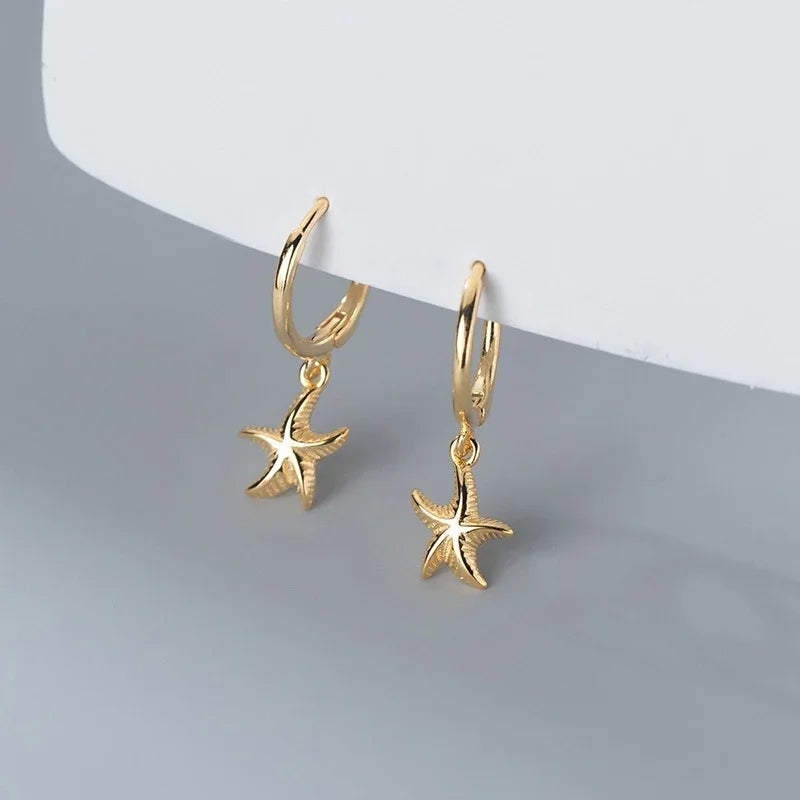 Fashion Ocean Elements Starfish Hanging Hoop Earrings DS4095