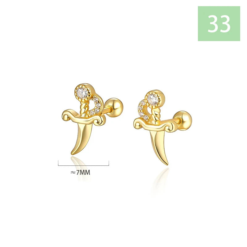 Geometric Zircon Screw Stud Earrings DS4644