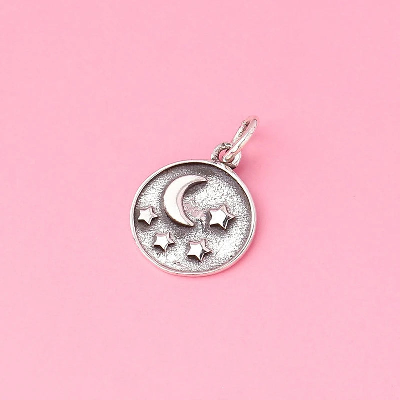 TrustDavis New Fashion Real 925 Sterling Silver Little Retro Star Moon Round Pendant Handmade DIY Accessories Wholesale DZ1666