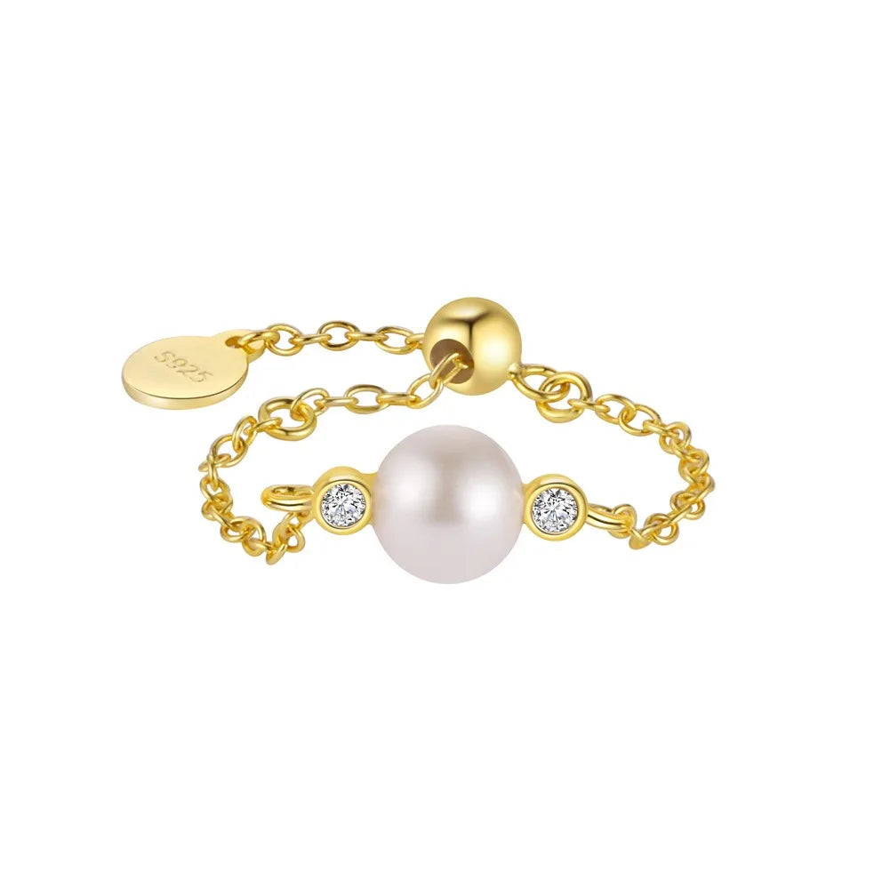 TrustDavis 925 Sterling Silver Women's Butterfly/Cross/Pearl Zircon Chain Adjustable Ring for Women Girls Jewelry Gift DS4330