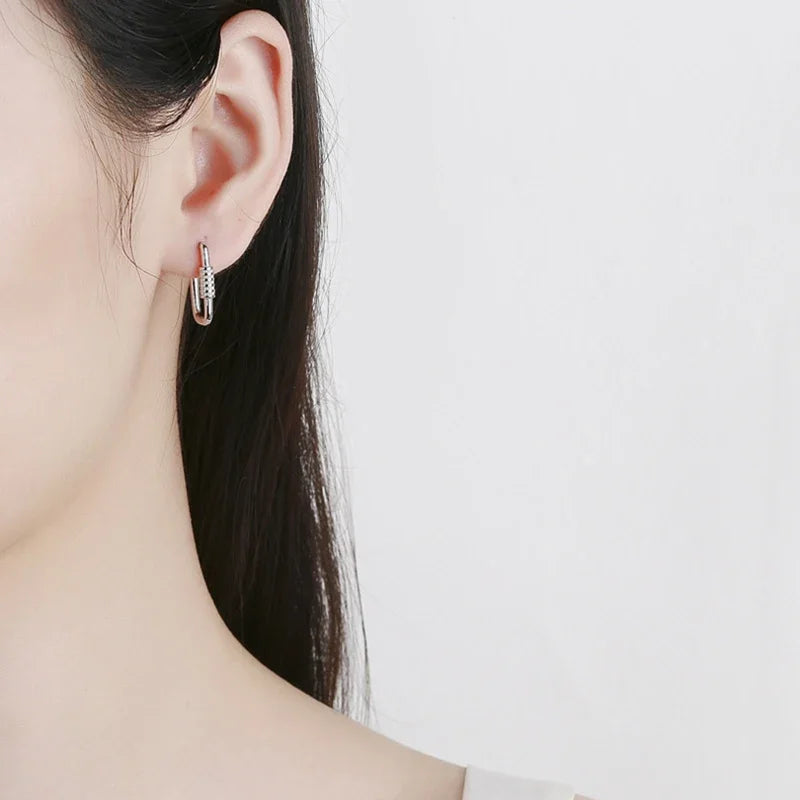 TrustDavis Real 925 Sterling Silver 2022 Cute Rectangle Charm Hoop Earrings For Daughter Girls Birthday Gift Fine Jewelry DG0075