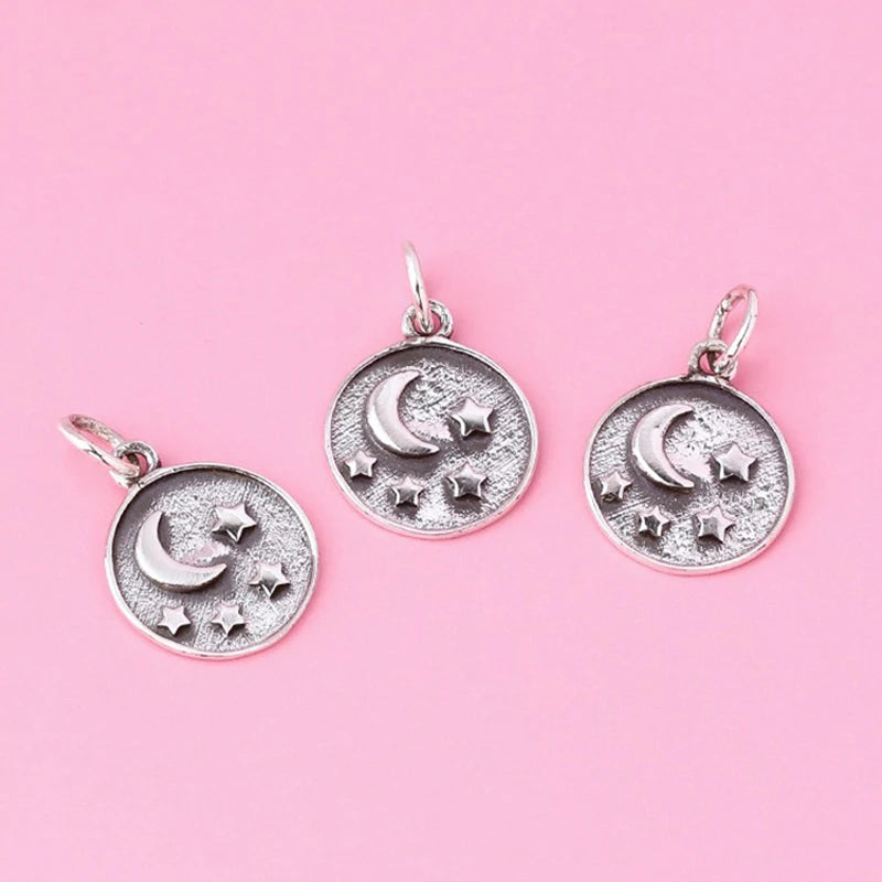 TrustDavis New Fashion Real 925 Sterling Silver Little Retro Star Moon Round Pendant Handmade DIY Accessories Wholesale DZ1666