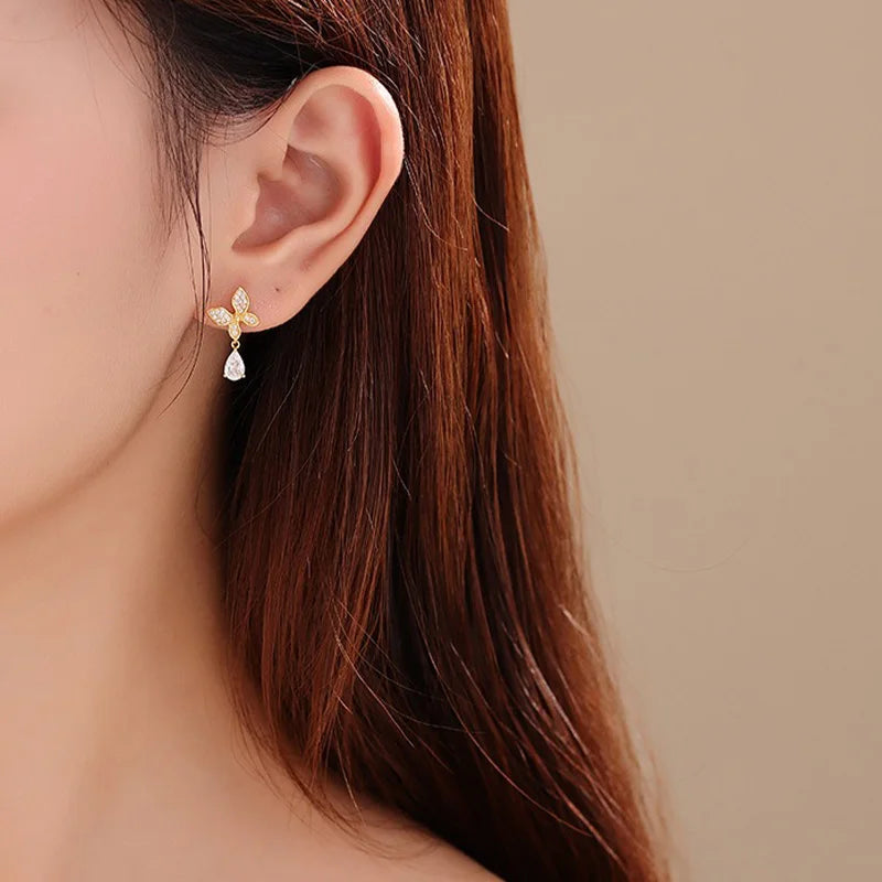 TrustDavis Real 925 Sterling Silver Women's Fashion Simple Butterfly Zircon Drop Earrings for Women Girls Gift Jewelry DS4236