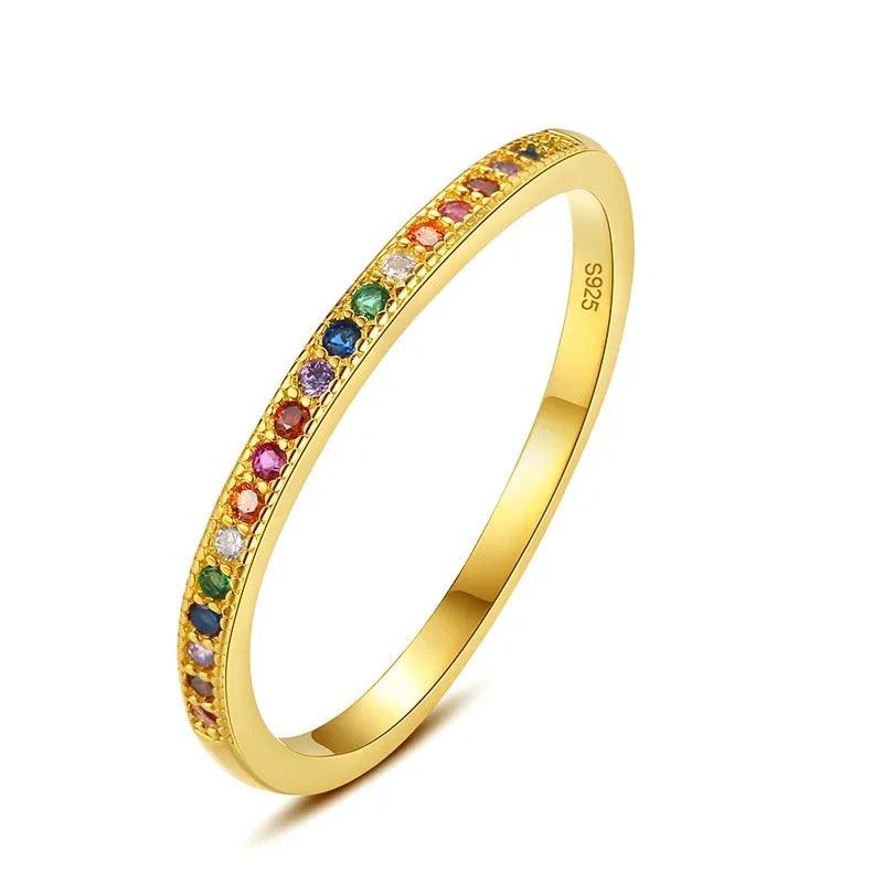 TrustDavis Real 925 Sterling Silver Ring Jewelry Colorful Zircon Wave Finger Ring For Women Wedding Birthday Party Gift DA2676