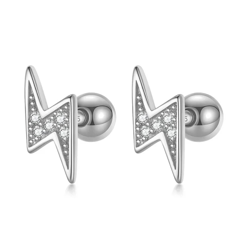 TrustDavis Real 925 Sterling Silver Fashion Sweet Lightning Shiny CZ Screw Stud Earrings For Women Wedding Fine Jewelry DA2516