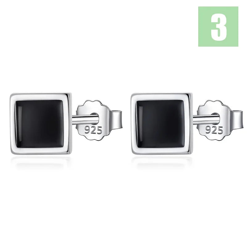 TrustDavis Real 925 Sterling Silver Black Star Square Heart Triangle Round Stud Earrings For Daughter Girls Birthday Gift DT14