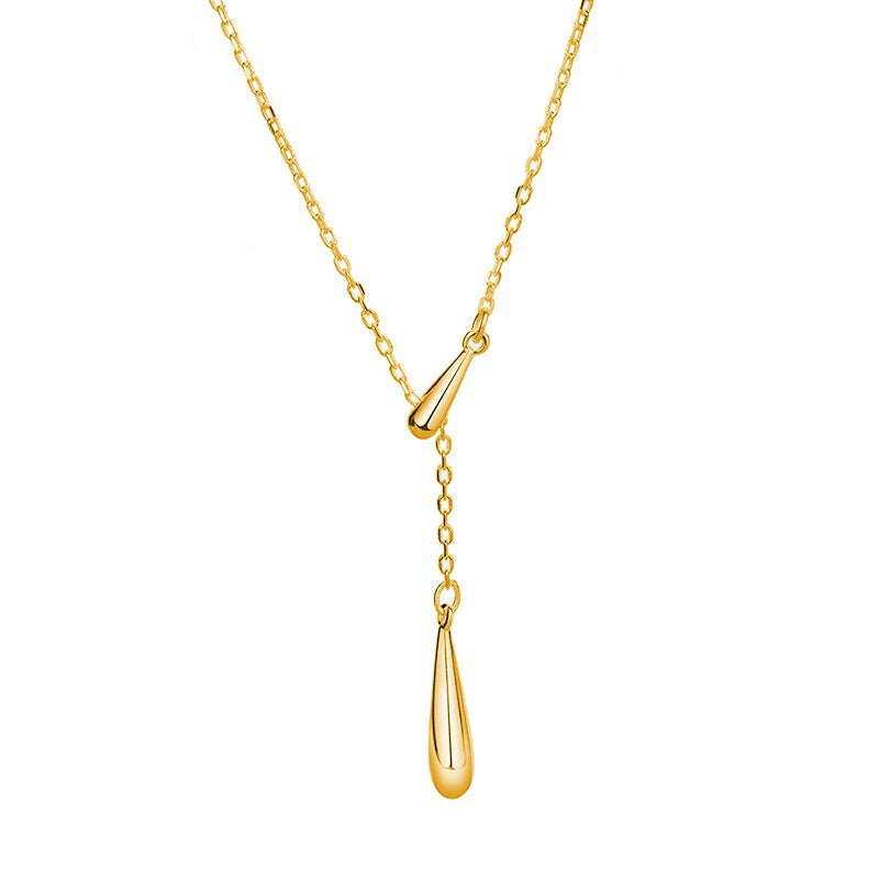 TrustDavis 925 Sterling Silver Women's Fashion Tassel Water Drop Y Adjustable Necklace for Women Girls Jewelry Gift DS4313