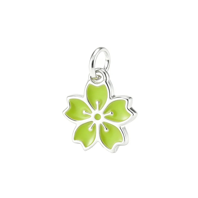 TrustDavis Real 925 Sterling Silver Glue Cherry Blossoms Romantic Flower Charm Pendant Handmade DIY Accessories Wholesale DZ1818