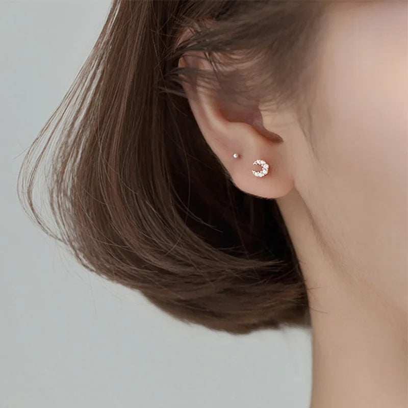 Mini Moon Dazzling Screw Stud Earrings DS564