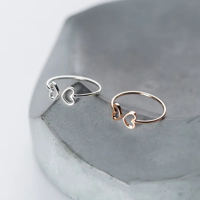 925 Sterling Silver Hollow Heart Cocktail Opening Finger Ring DA85