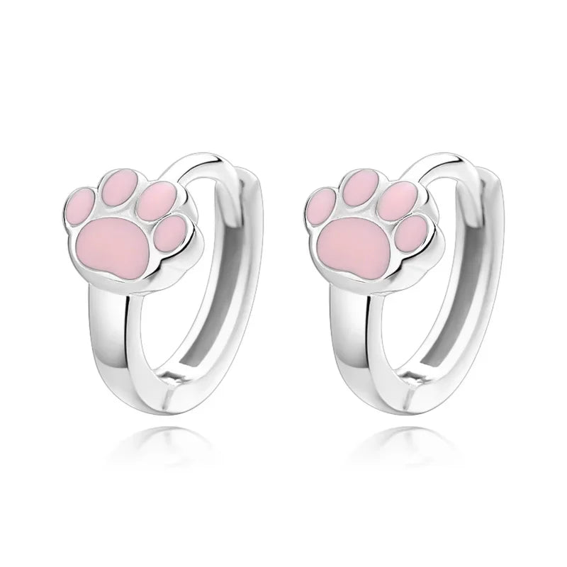 TrustDavis Genuine 925 Sterling Silver Cute Pink Cat Claw Hoop Earrings Women Fashion for Girls Anniversary Fine Jewelry DS3960