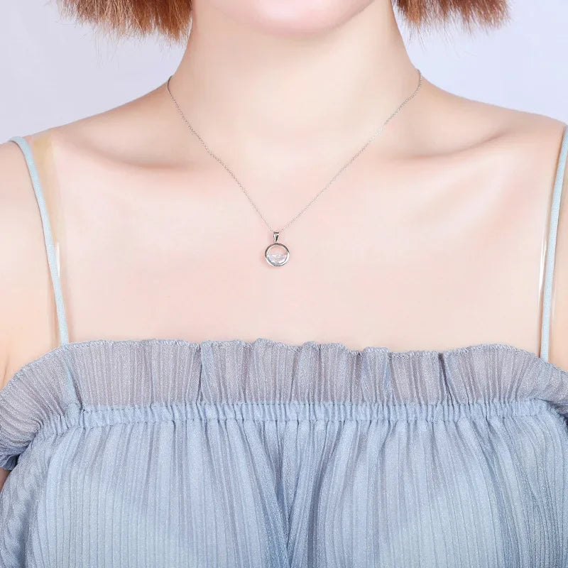 Trustdavis 925 Sterling Silver Hollow Round Crystal Pendant Short Clavicle Chain Necklace For Women Sivler 925 Jewelry DS841