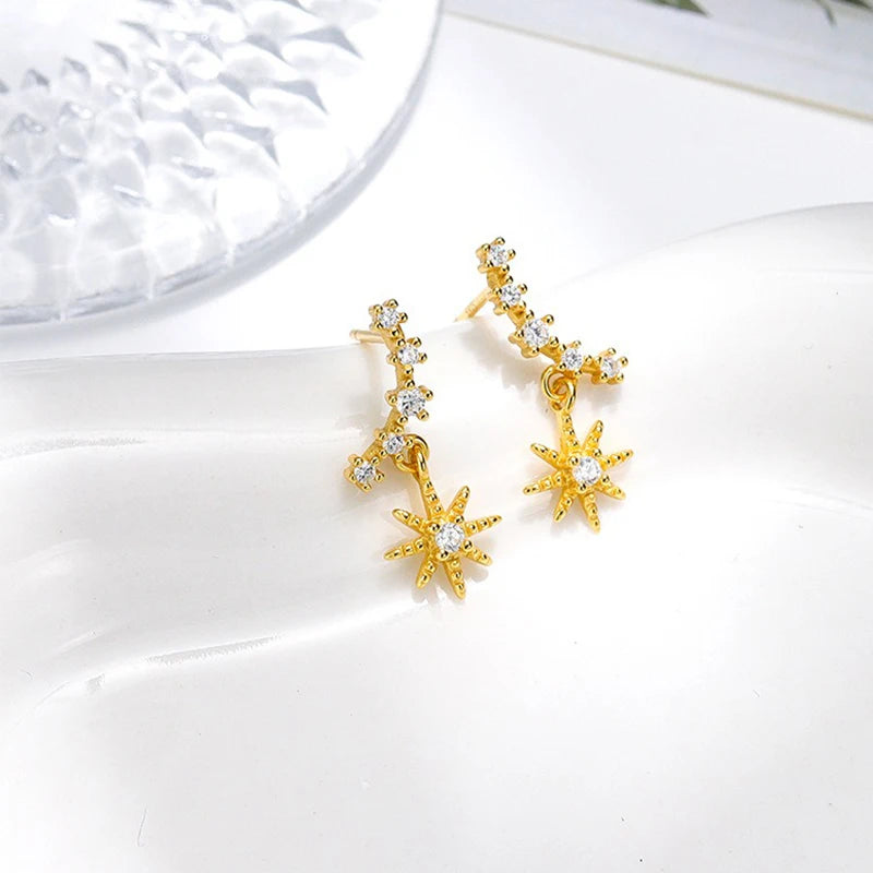 TrustDavis 925 Sterling Silver Women's Fashion Simple Starry Sky Zircon Tassel Earrings for Women Girls Jewelry Gift DS4338