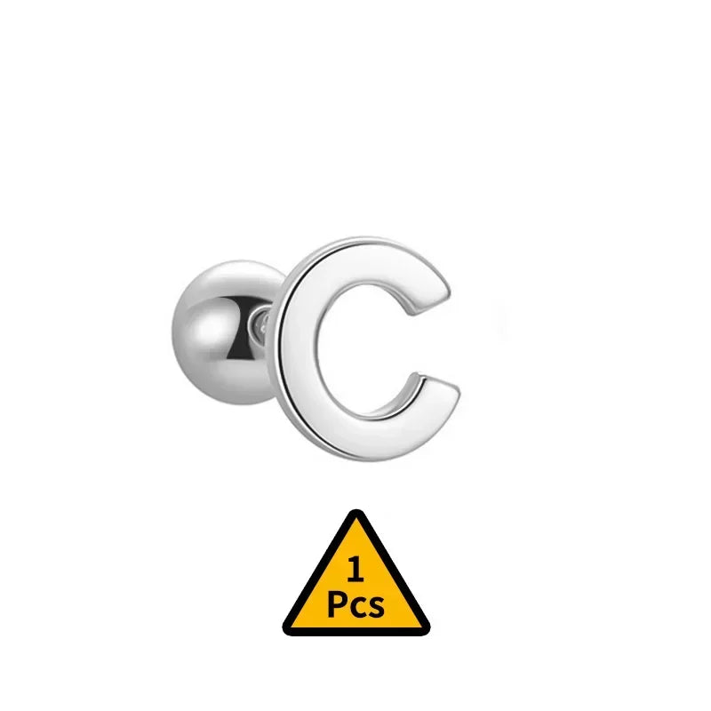 TrustDavis Real 925 Sterling Silver Stud Earrings 26 Letter CZ Screw Beads For Women Children Baby Minimalist Jewelry DA2559