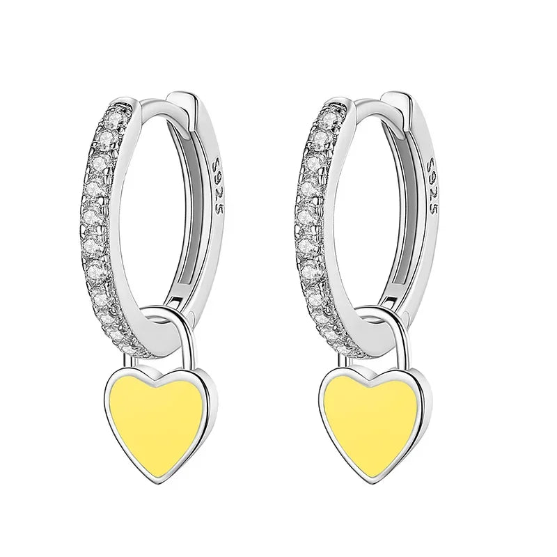 TrustDavis Real 925 Sterling Silver Glaze Heart Dangle Hoop Earrings For Women Wedding Party Fine Dazzling CZ Jewelry DA2745