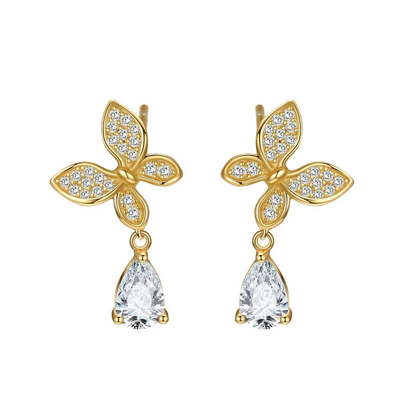 TrustDavis Real 925 Sterling Silver Women's Fashion Simple Butterfly Zircon Drop Earrings for Women Girls Gift Jewelry DS4236