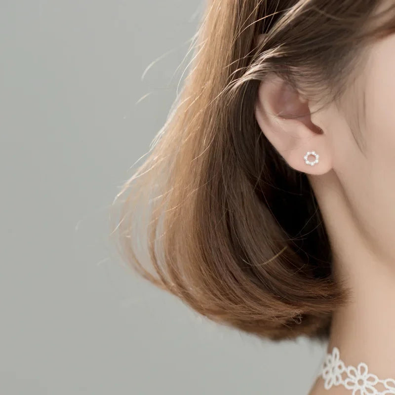 TrustDavis Real 925 Sterling Silver Fashion Hollow Flower Synthetic Pearl Stud Earrings For Women Wedding Party Jewelry DB376